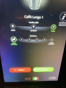 coffee vending machine interface showing coffee length selection
