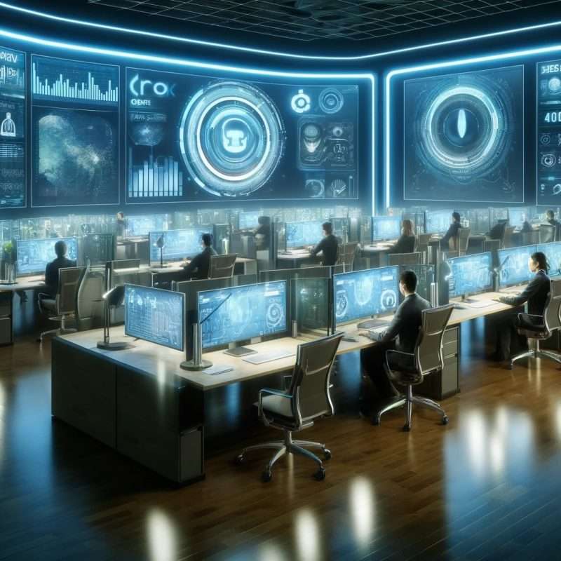 Lolli Group - Design a digital artwork that shows a futuristic call center office environment