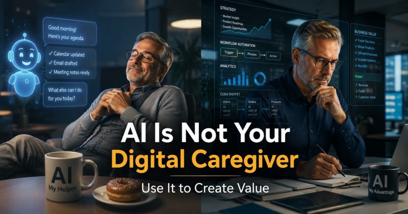 AI digital caregiver and business automation concept for mature professionals using artificial intelligence