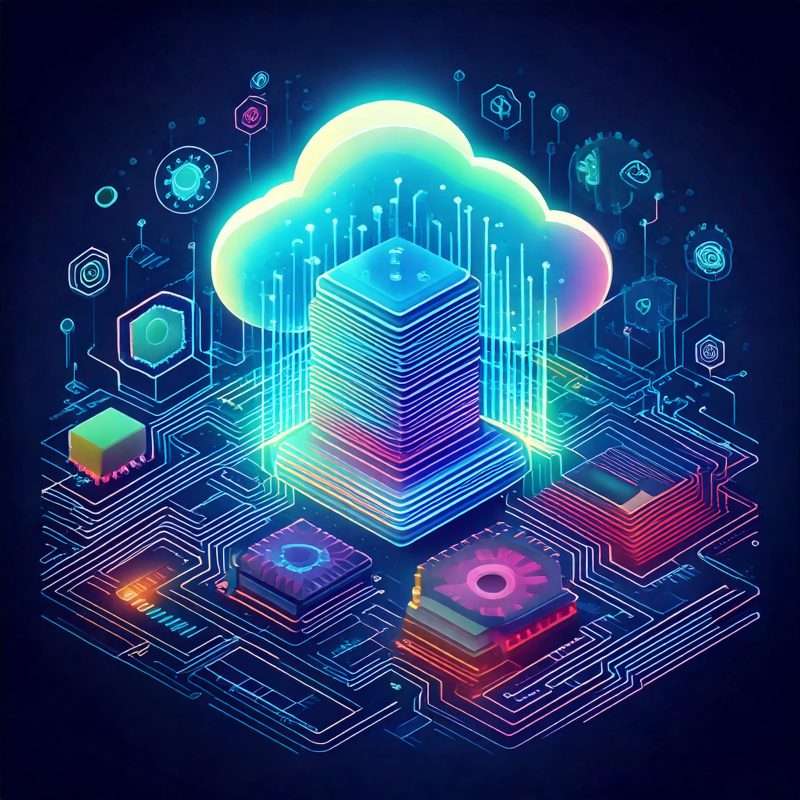 Illustration of MongoDB and FileMaker integration with AI and cloud elements, showcasing innovative database solutions